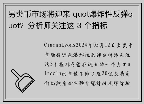 另类币市场将迎来 quot爆炸性反弹quot？分析师关注这 3 个指标 