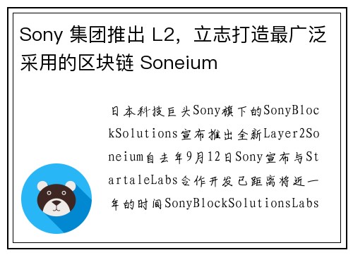 Sony 集团推出 L2，立志打造最广泛采用的区块链 Soneium