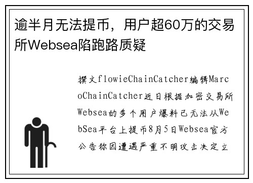 逾半月无法提币，用户超60万的交易所Websea陷跑路质疑